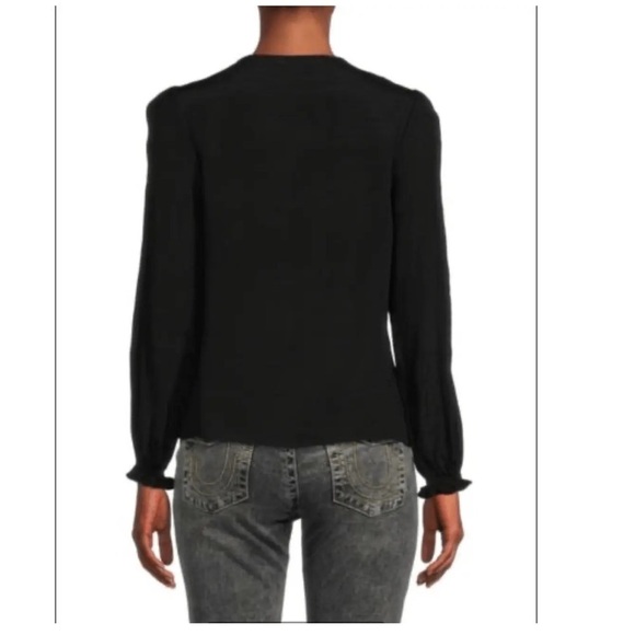 Nanette Lepore navy long sleeve front pleat blouse size medium - Picture 2 of 8